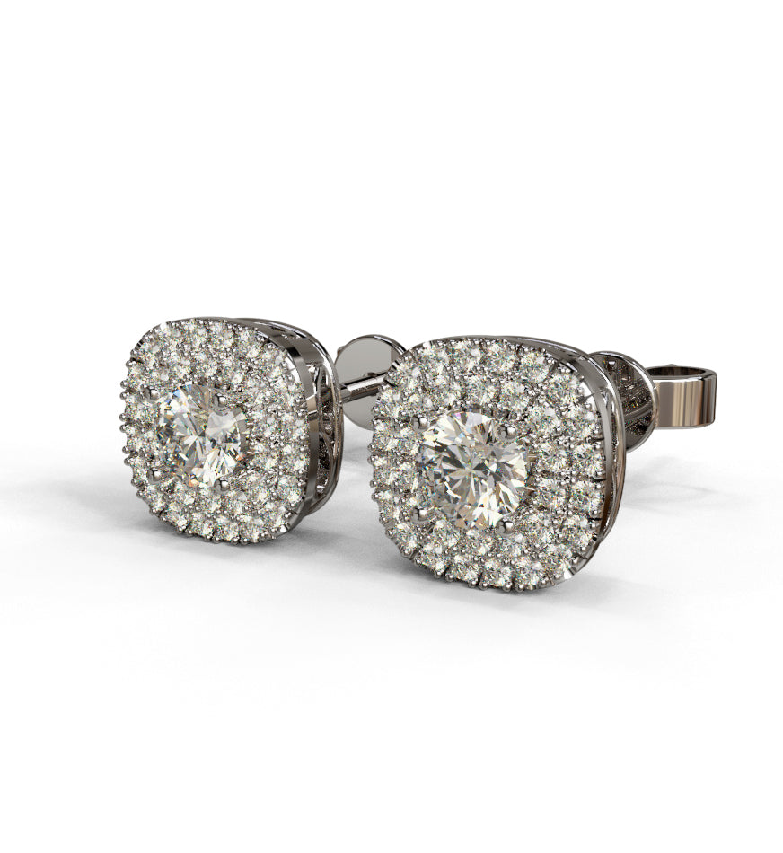 Double Halo Cushion Shape Diamond Stud Earring image 10