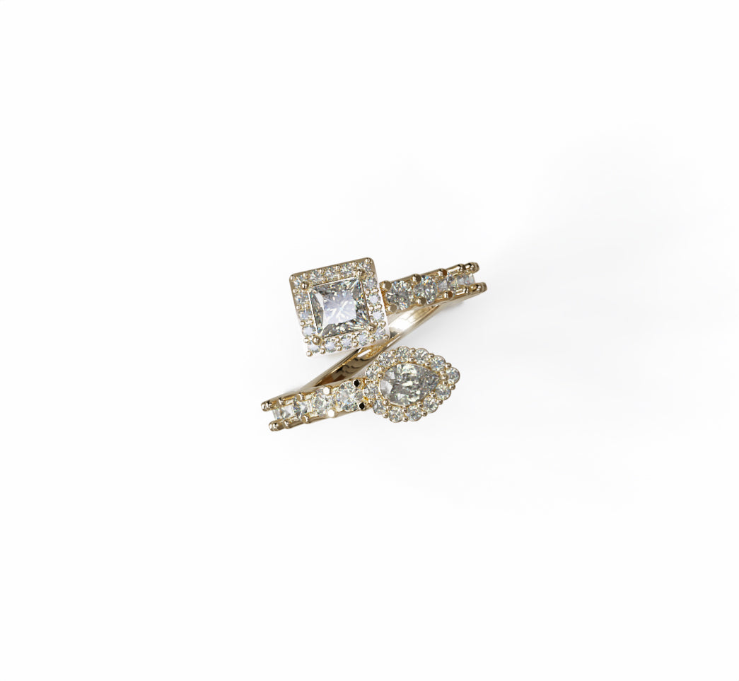 Princess and Pear Halo Split Diamond Ring image 1