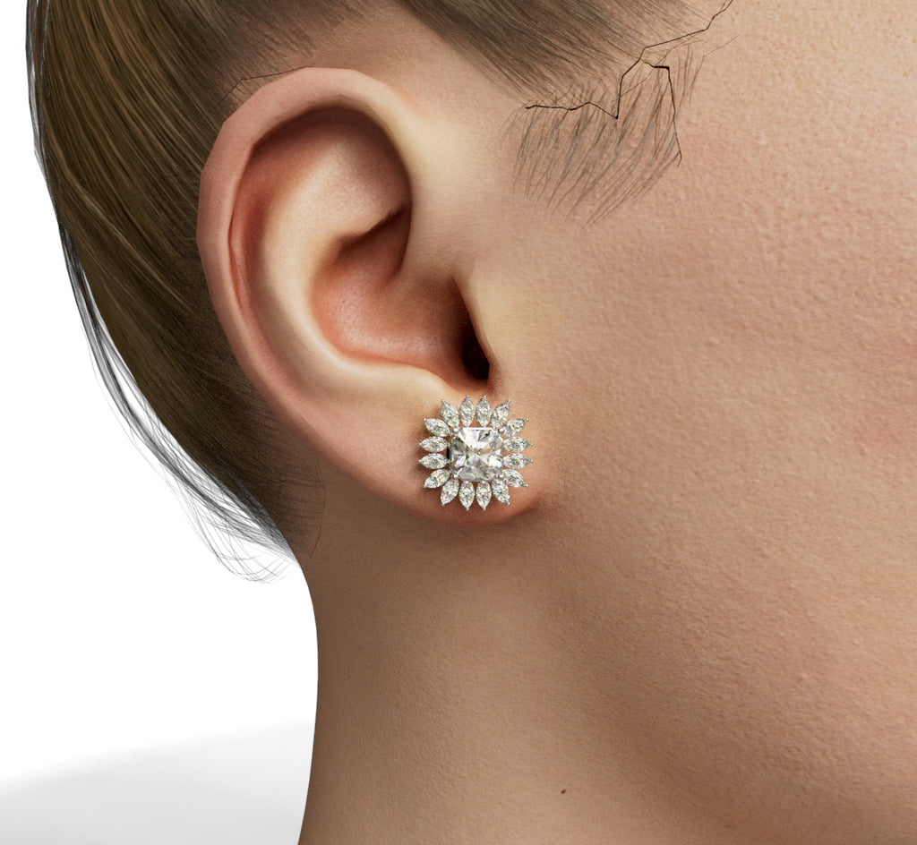 Radiant Center and Marquise Diamond Stud Earring image 0