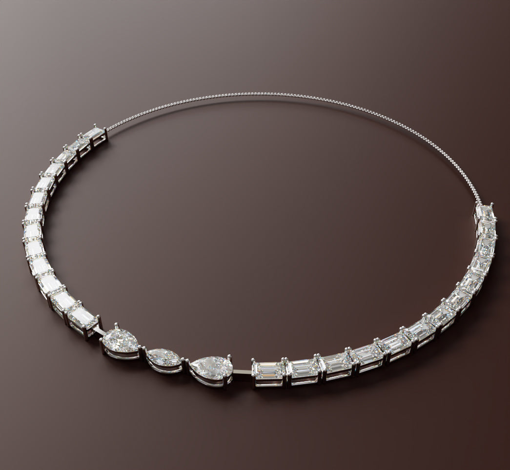 Emerald Tennis with Pear & Marquise Diamond Necklace image 3