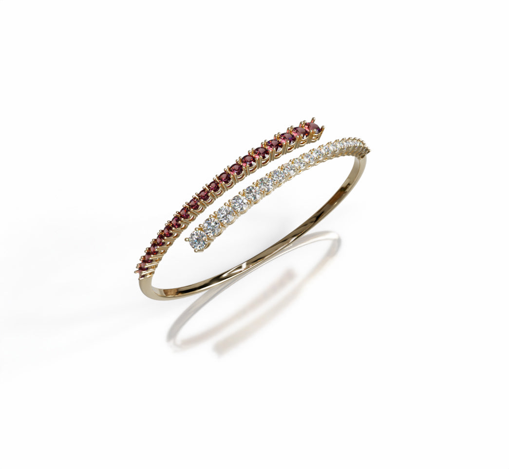 Single Row Wrap Garnet and Diamond Bangle image 2