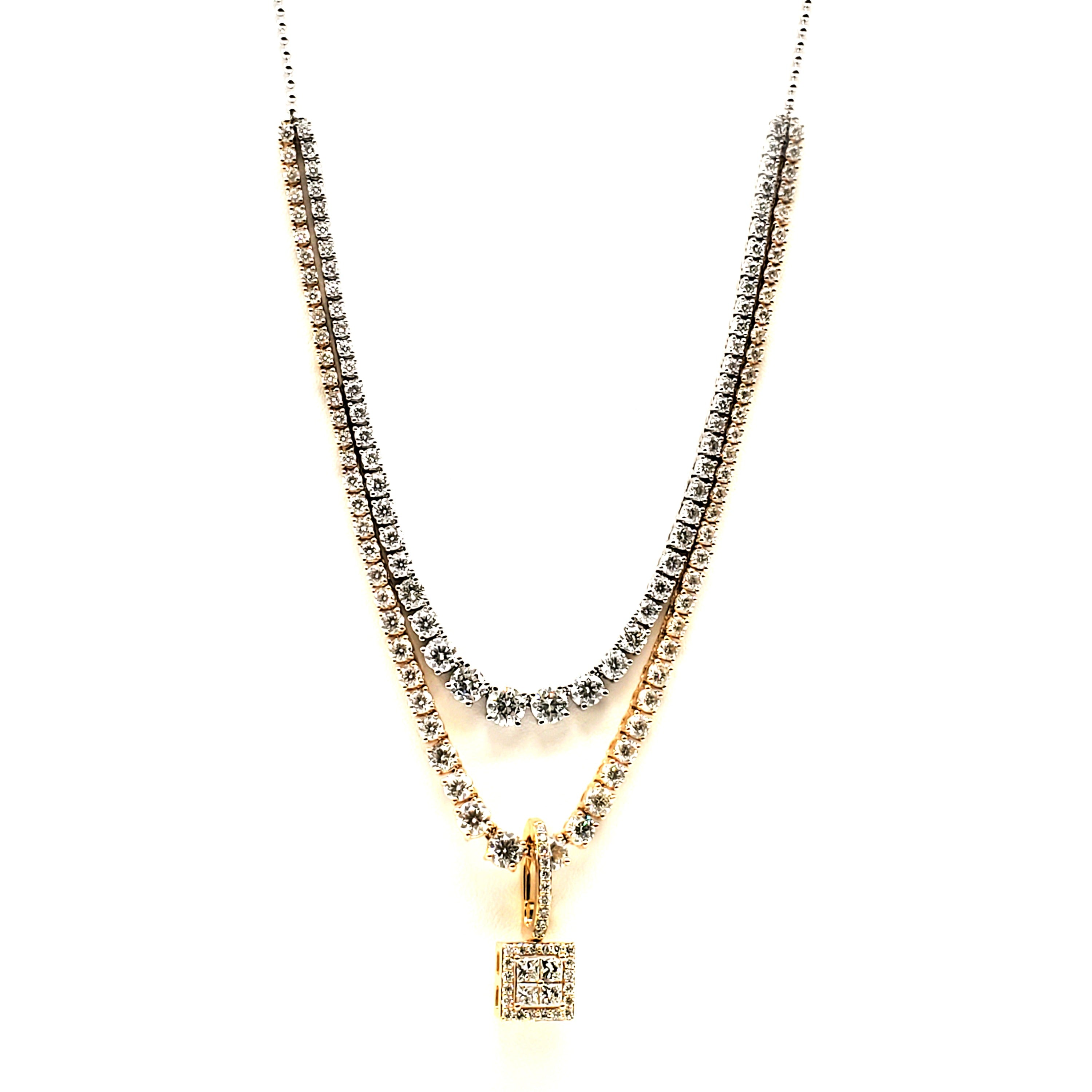 Double Row Tennis Necklace with Pendant image 2