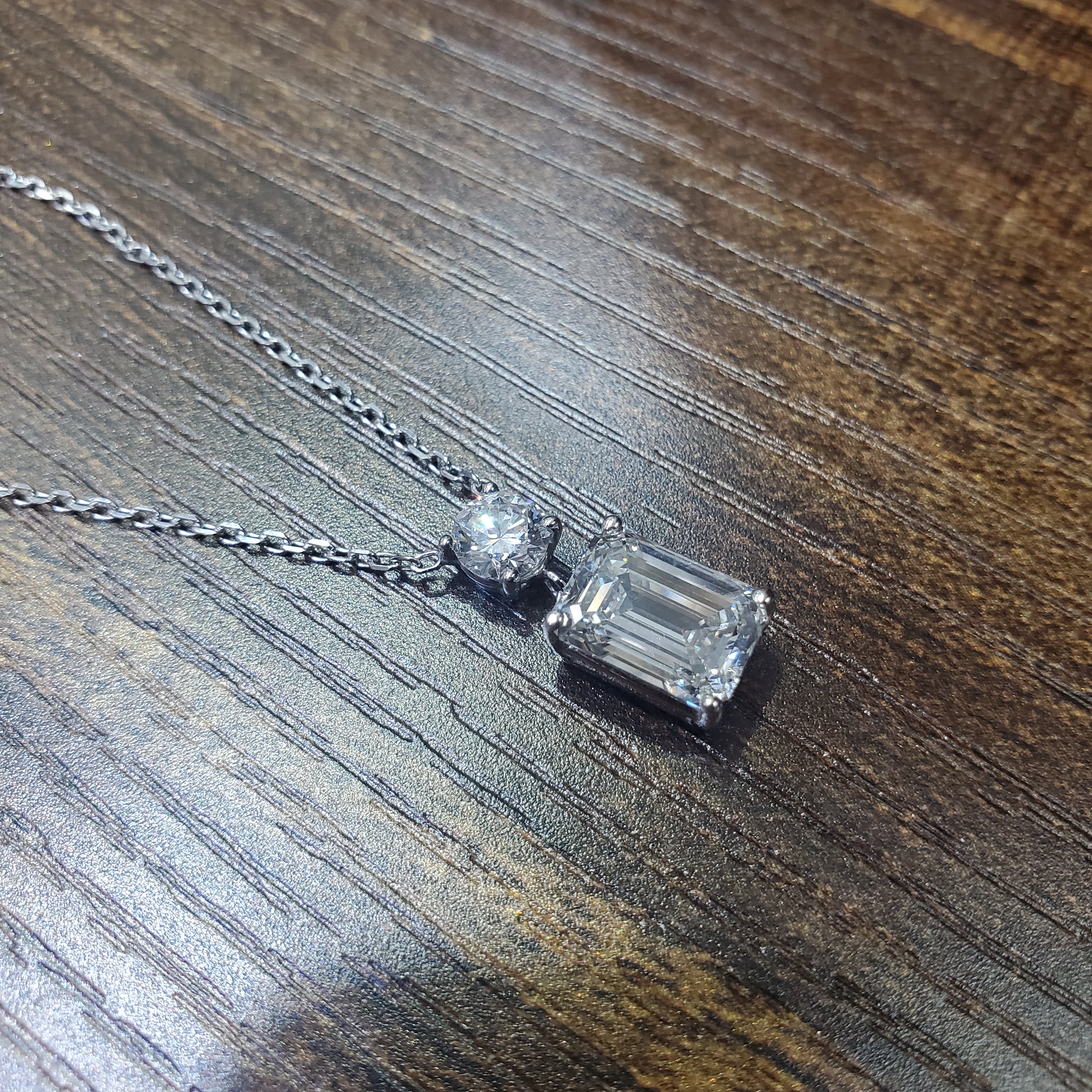 3ct Emerald and Half carat Round Diamond Dangle Pendant image 3