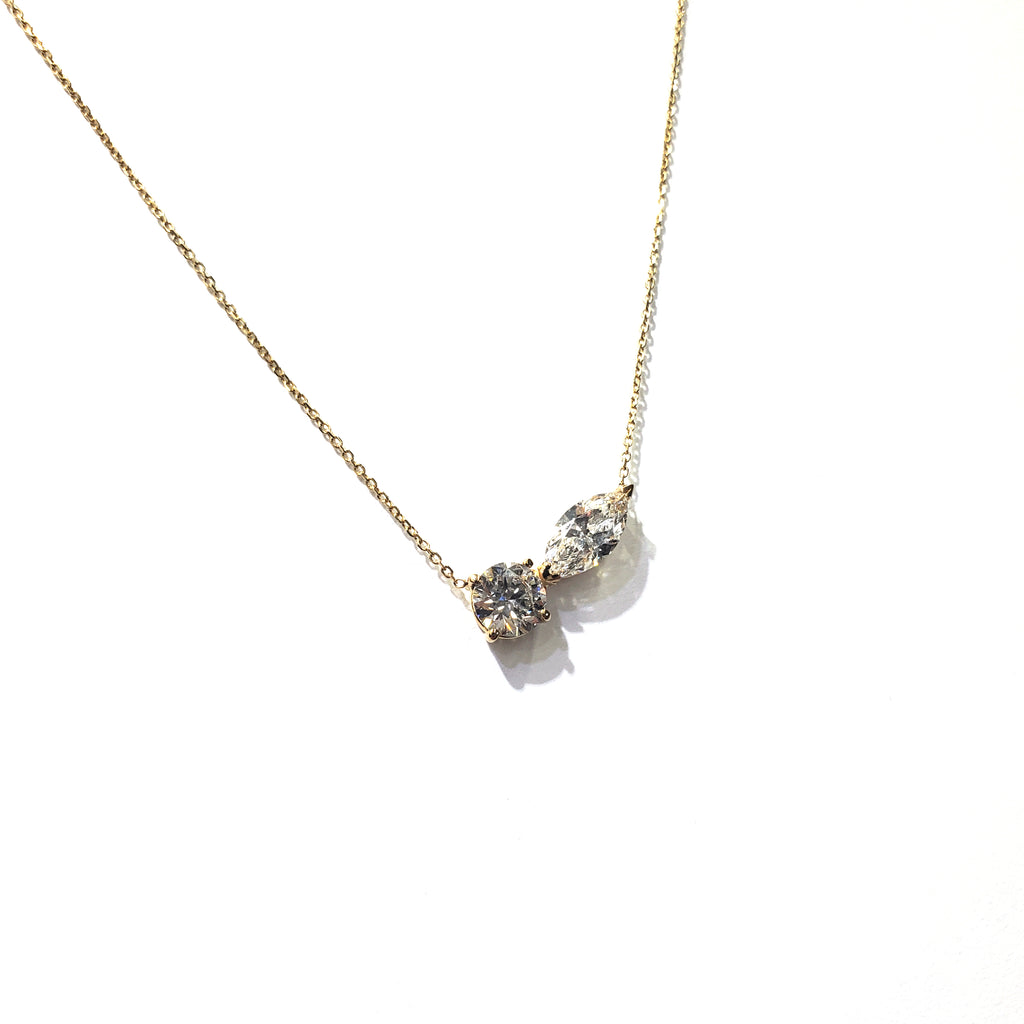 Round and Marquise Diamond Stud Pendant image 1