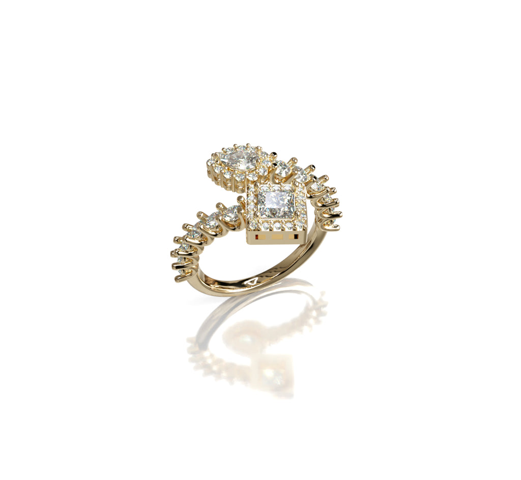 Princess and Pear Halo Split Diamond Ring image 0