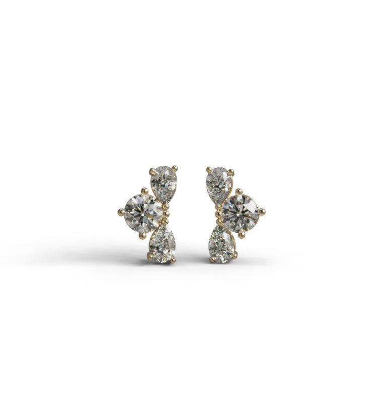 Double Pear and Round Diamond Cluster Stud Earring image 2