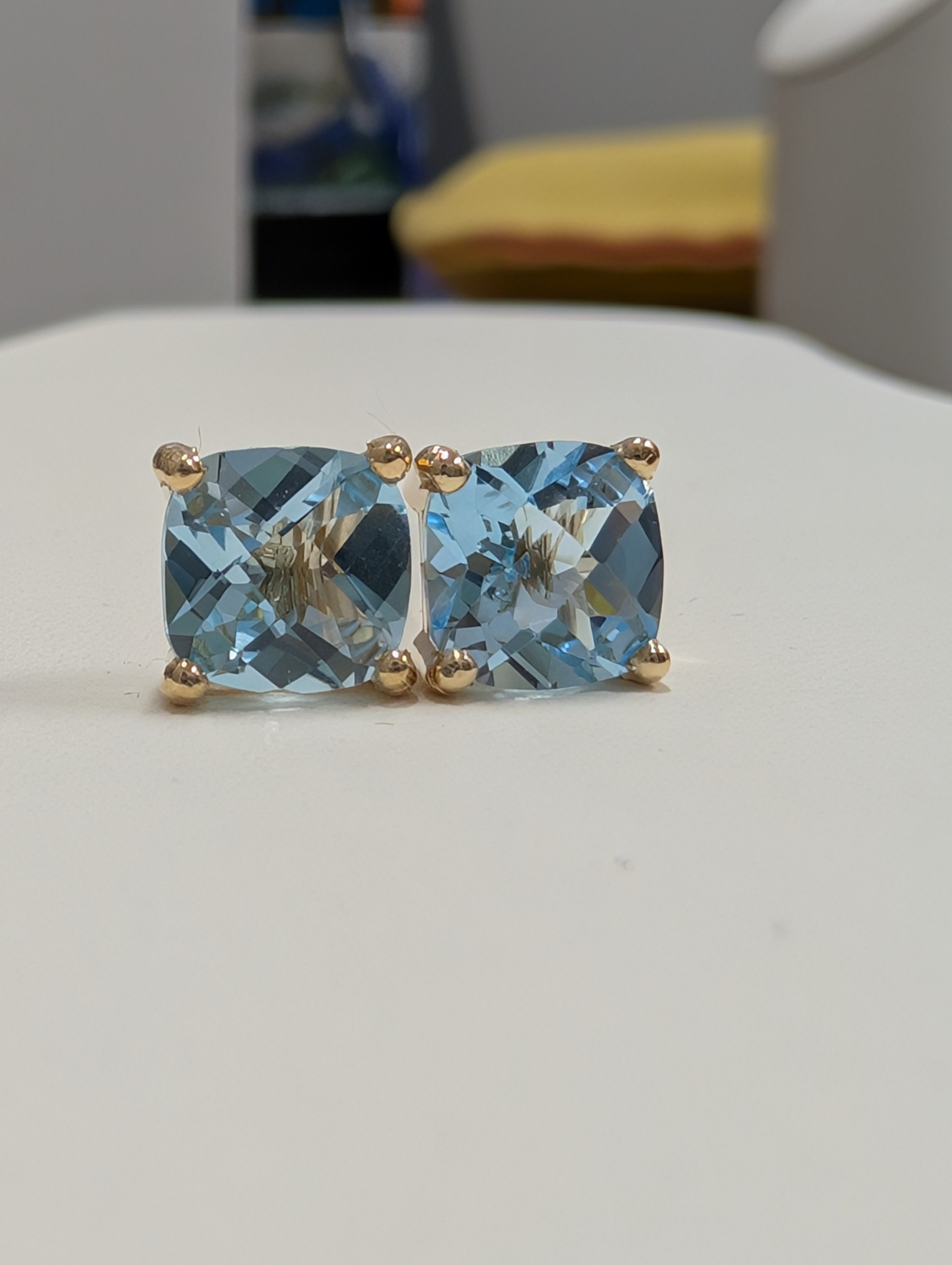 Cushion Cut Sky Blue Topaz Stud Earring image 4