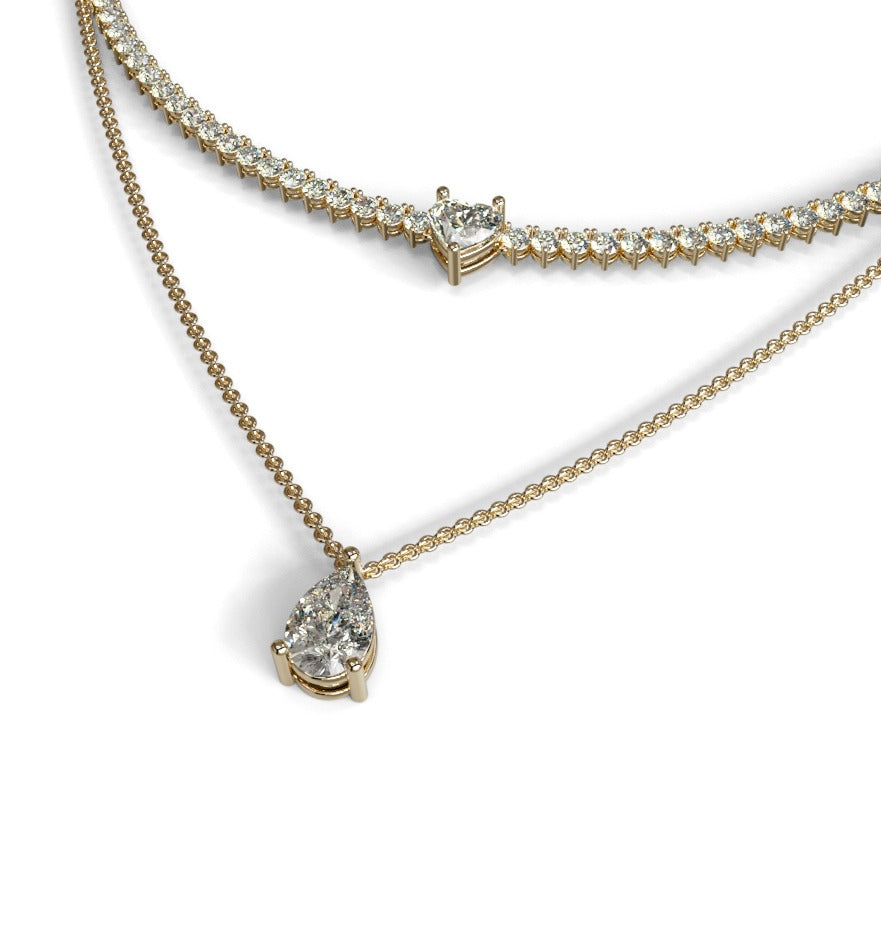 Double Row Heart & Pear Shape Diamond Tennis Necklace image 5