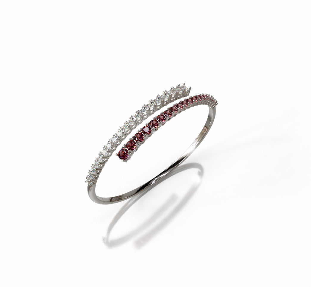 Single Row Wrap Garnet and Diamond Bangle image 0
