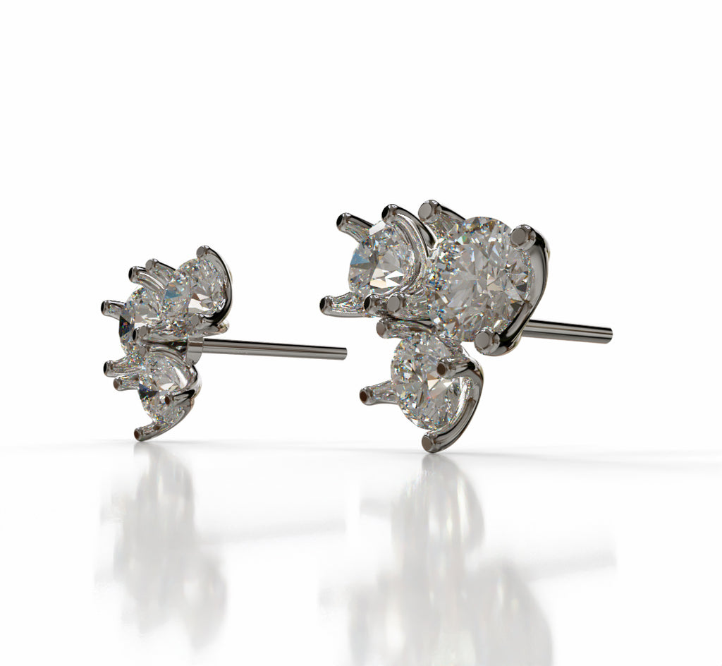 Three Stone Round Stud Earring image 4