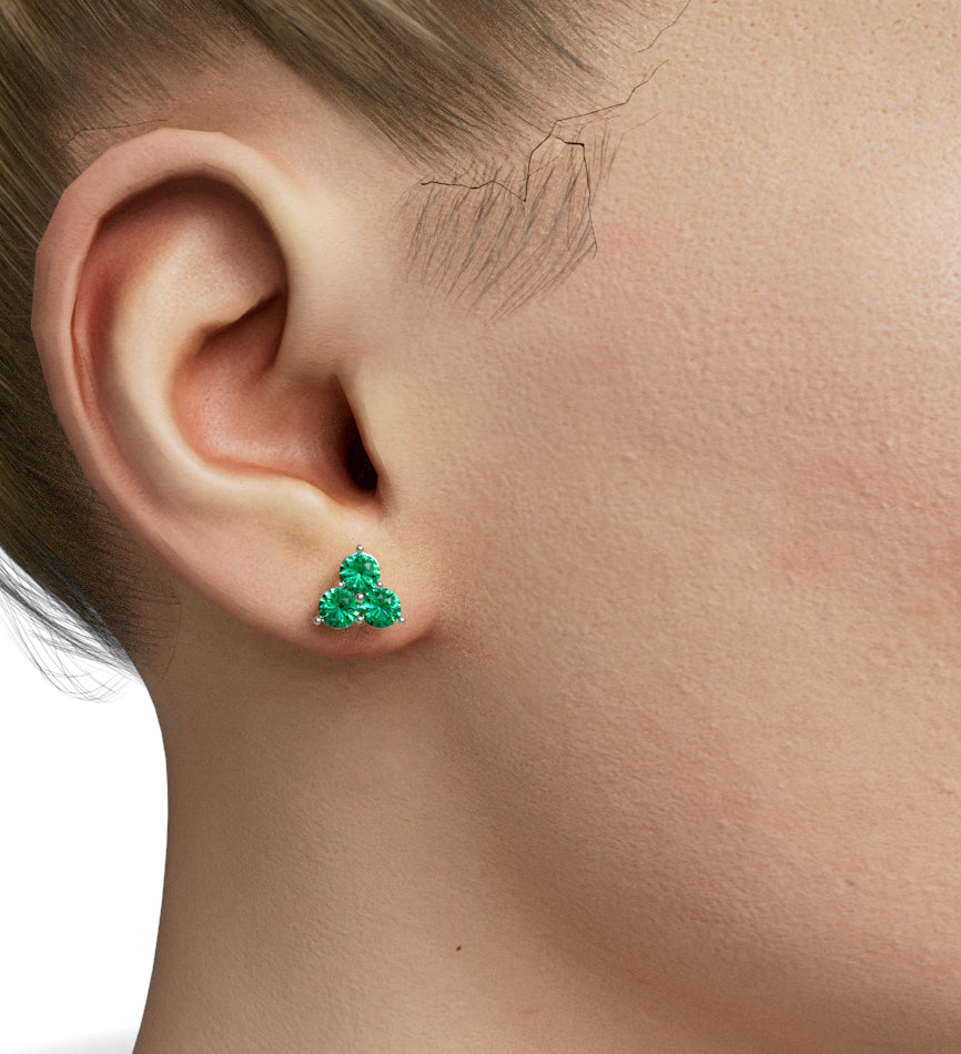 Three Stone Round Stud Earring image 2
