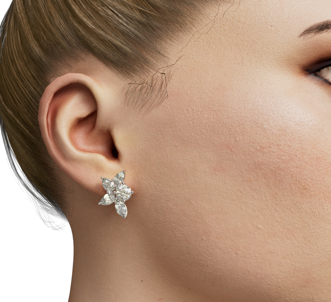 Pear & Marquise Diamond Cluster Stud  Earring image 0
