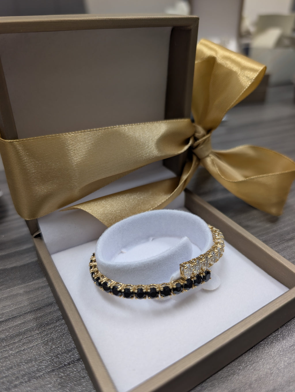 Round Black Onyx and Oval Diamond Bangle image 2