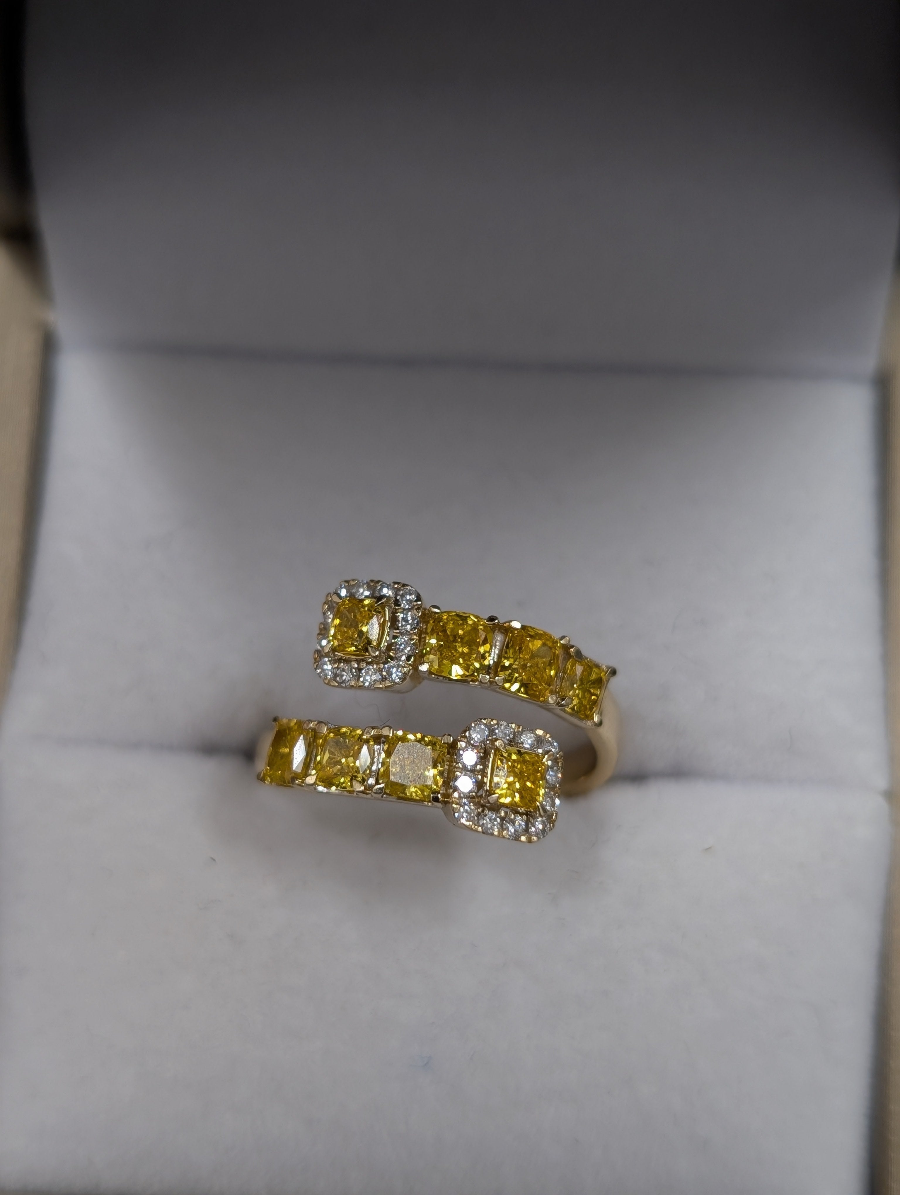 Yellow Cushion Cut Diamond Halo Split Ring image 6