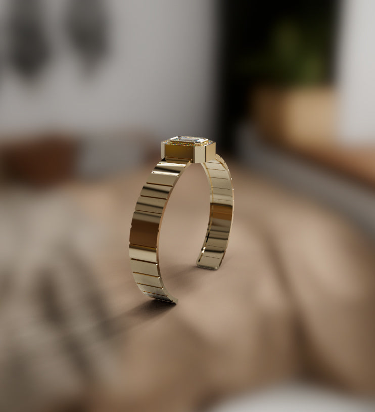 Watch Style 3ct Emerald Center Halo Diamond Bangle image 14