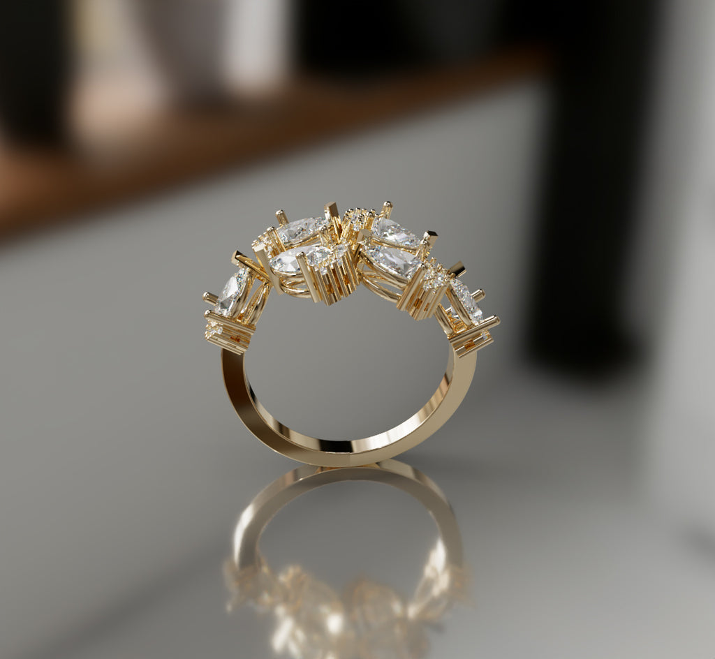 Pear and Round Curved Diamond Ring image 9