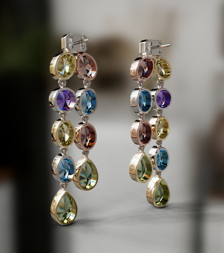 Diamond and Genuine Color Stones Double Bezel Dangle Earring image 6