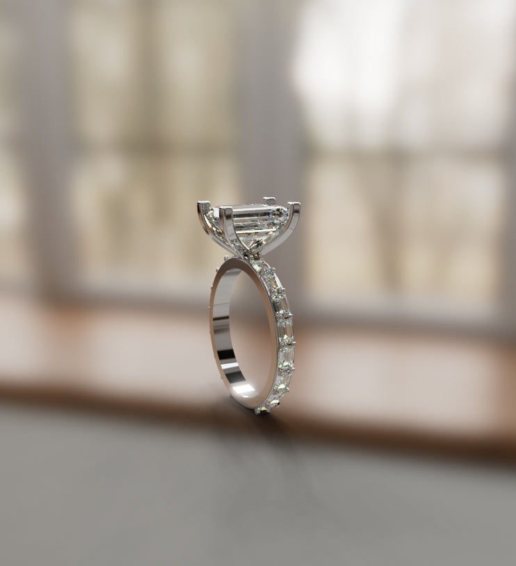 3ct Emerald Cut Center & Emerald Sides Diamond Engagement Ring image 4