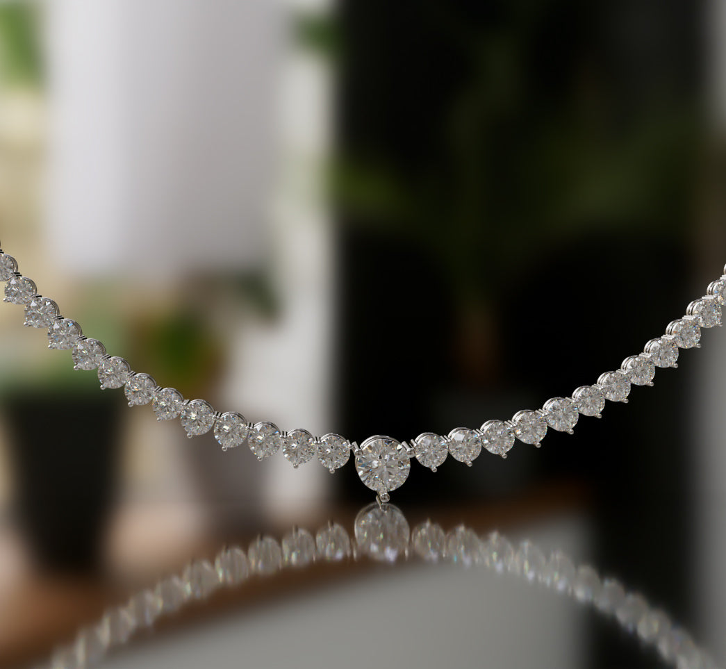 Three Prongs Tapered Diamond Tennis Necklace image 1