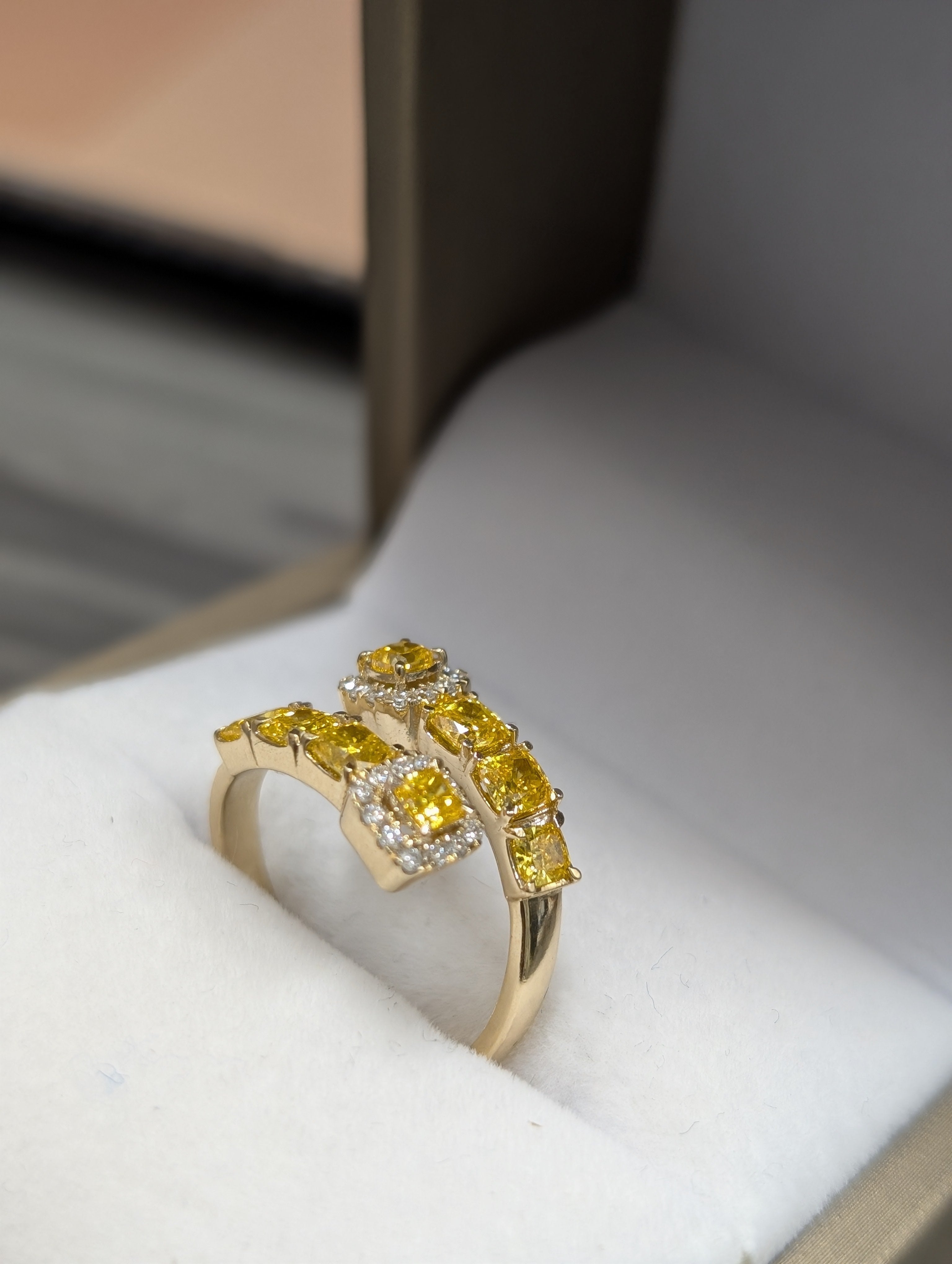 Yellow Cushion Cut Diamond Halo Split Ring image 4