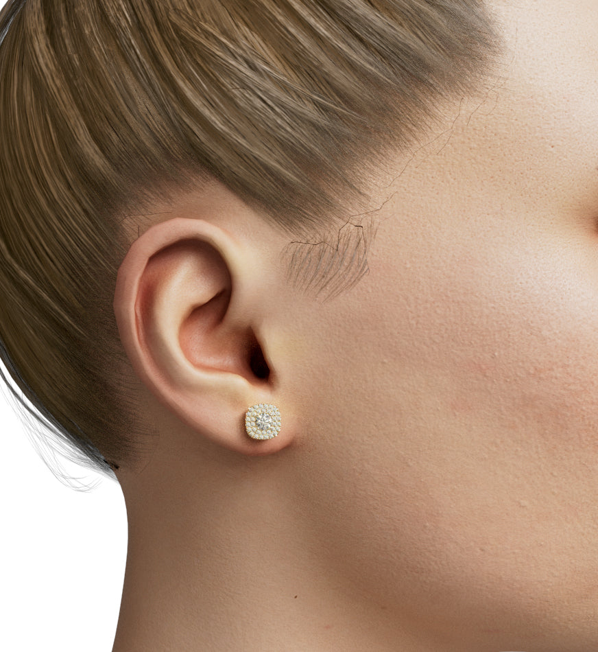 Double Halo Cushion Shape Diamond Stud Earring image 3