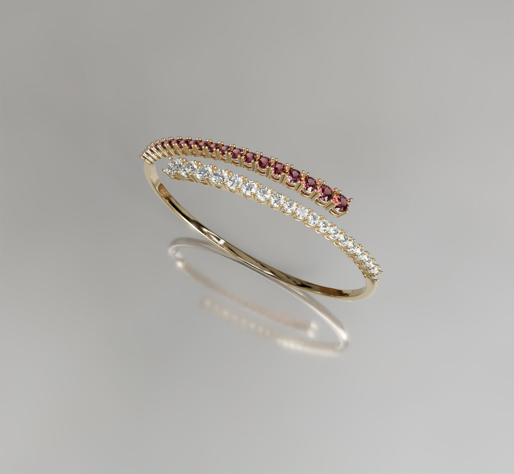Single Row Wrap Garnet and Diamond Bangle image 3