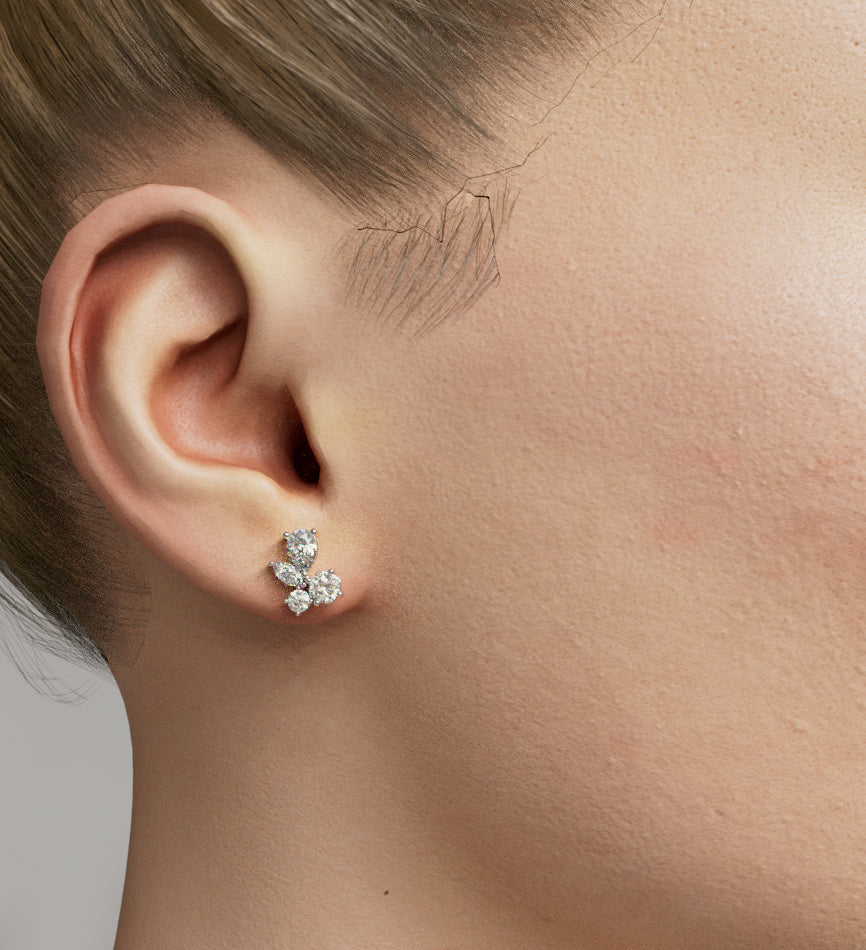 Mix Fancy Shapes Diamond and Blue Sapphire Stud Earring image 3