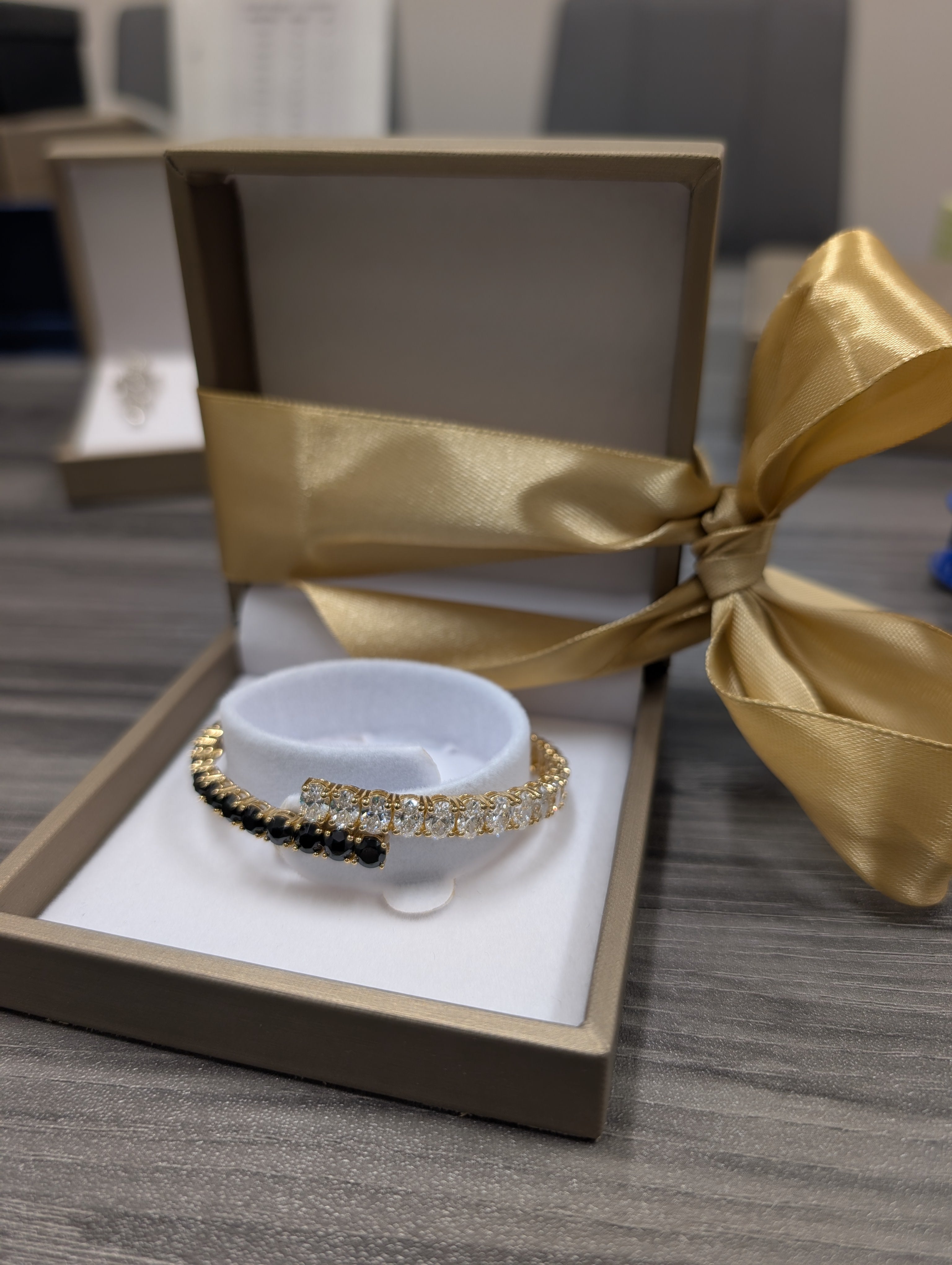 Round Black Onyx and Oval Diamond Bangle image 1