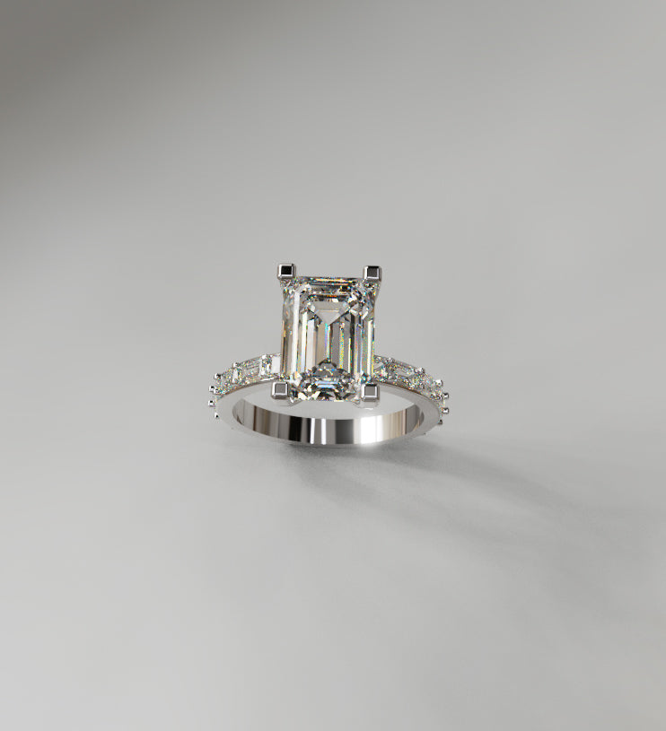 3ct Emerald Cut Center & Emerald Sides Diamond Engagement Ring image 6