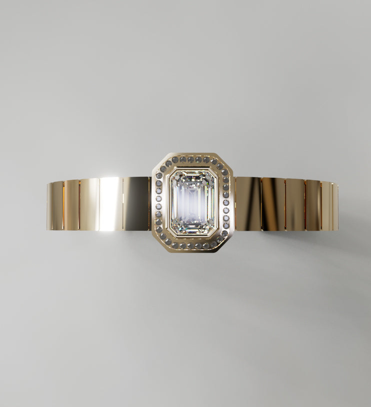 Watch Style 3ct Emerald Center Halo Diamond Bangle image 10