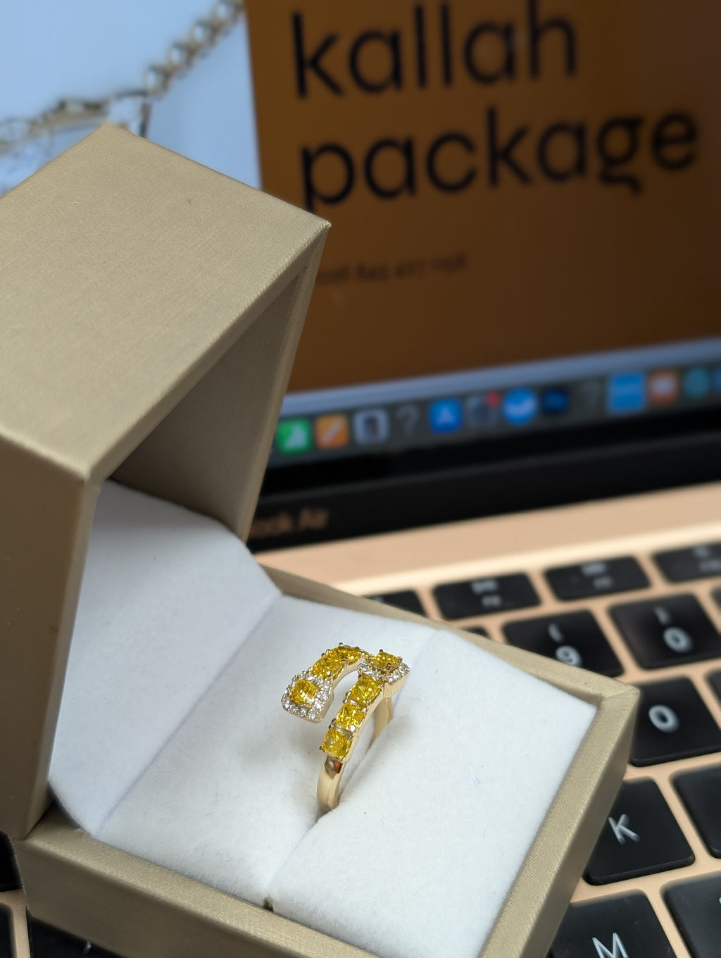 Yellow Cushion Cut Diamond Halo Split Ring image 3