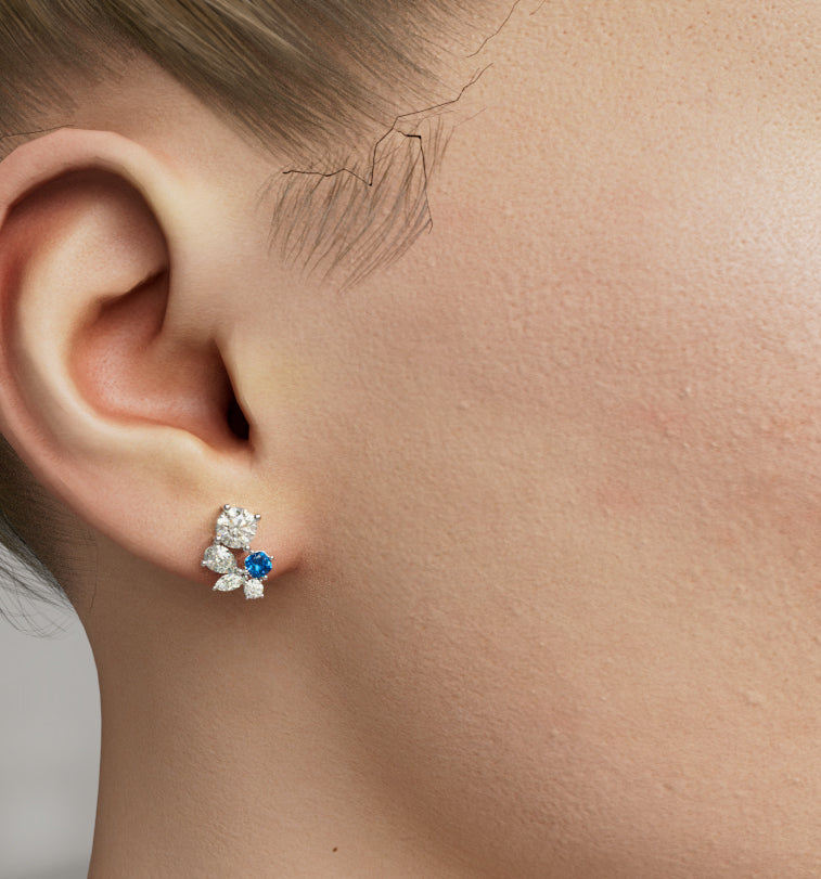 Round & Fancy Shape Diamond Cluster Stud Earring image 2