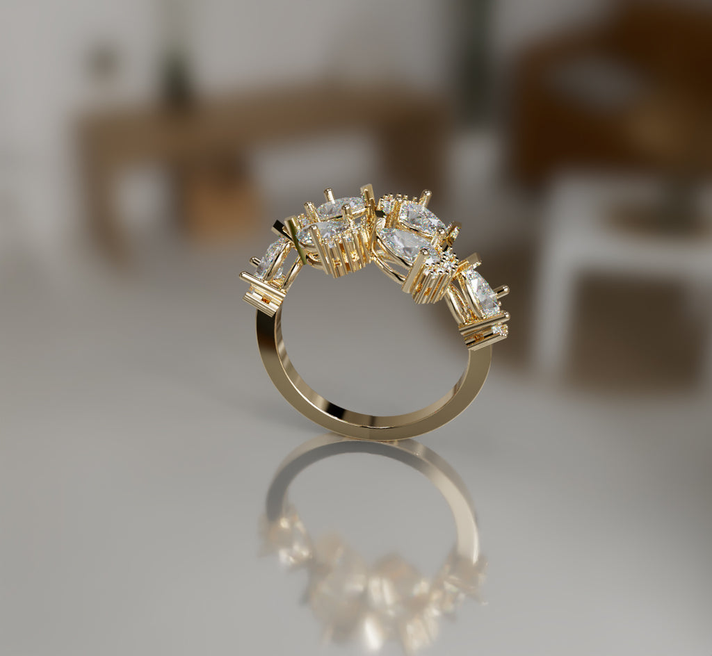 Pear and Round Curved Diamond Ring image 7