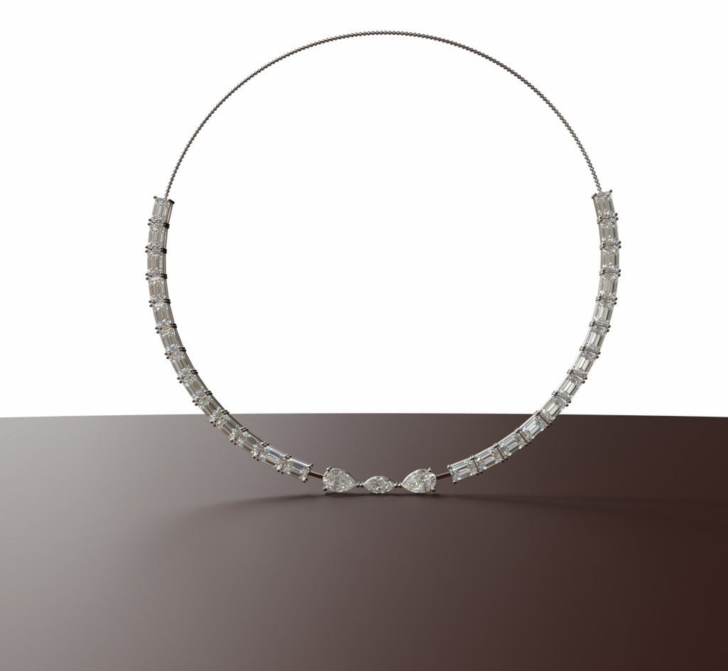 Emerald Tennis with Pear & Marquise Diamond Necklace image 9