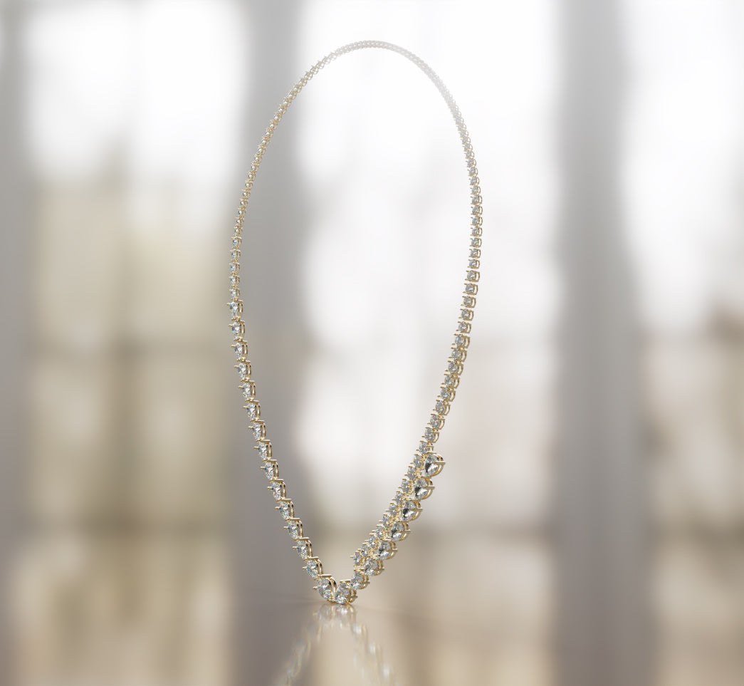 Double Row Pear and Round Diamond Tennis Necklace image 3