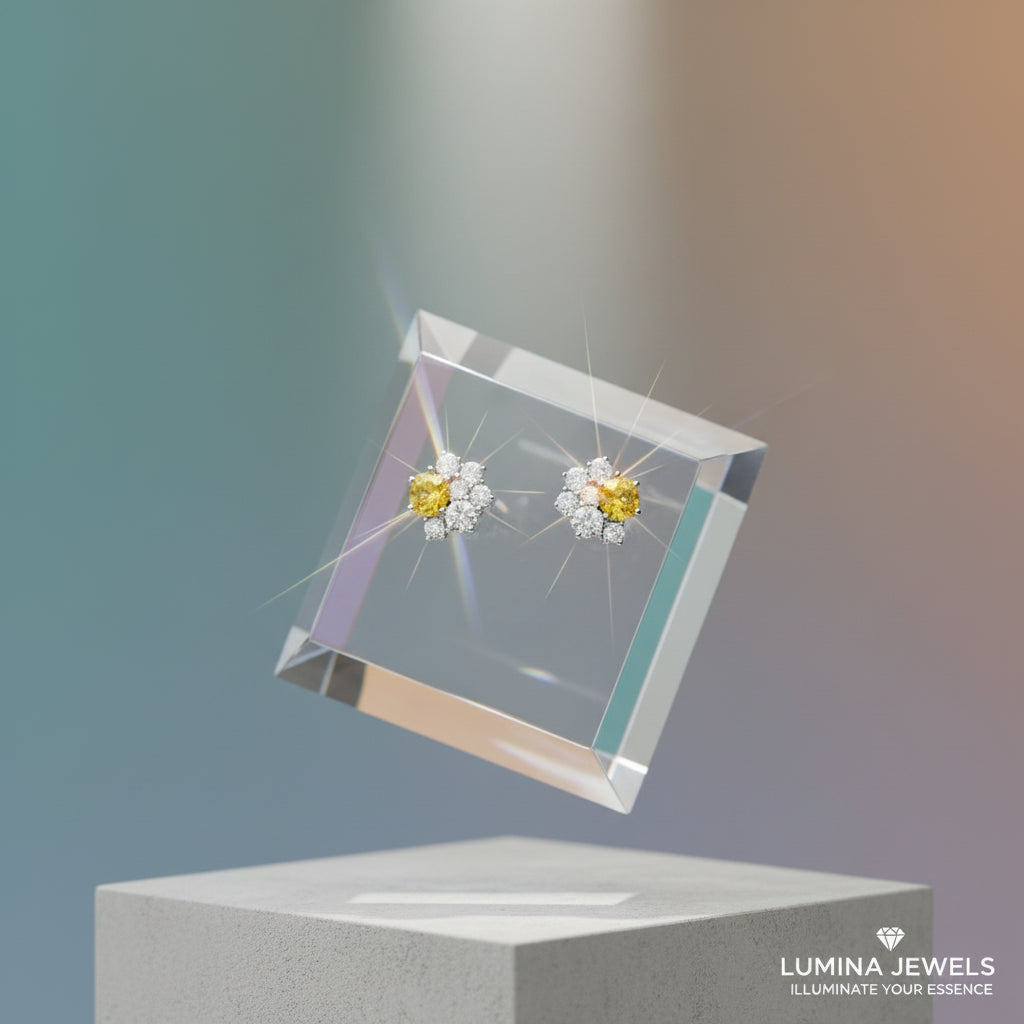 Aurora Bloom Cushion-Center Diamond Floral Cluster Studs image 1