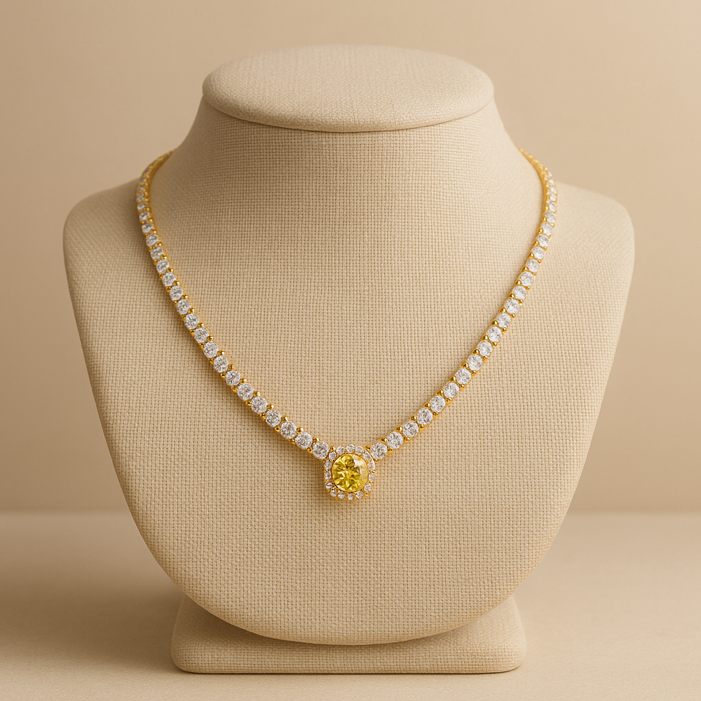 Golden Radiance Halo Diamond Necklace image 1