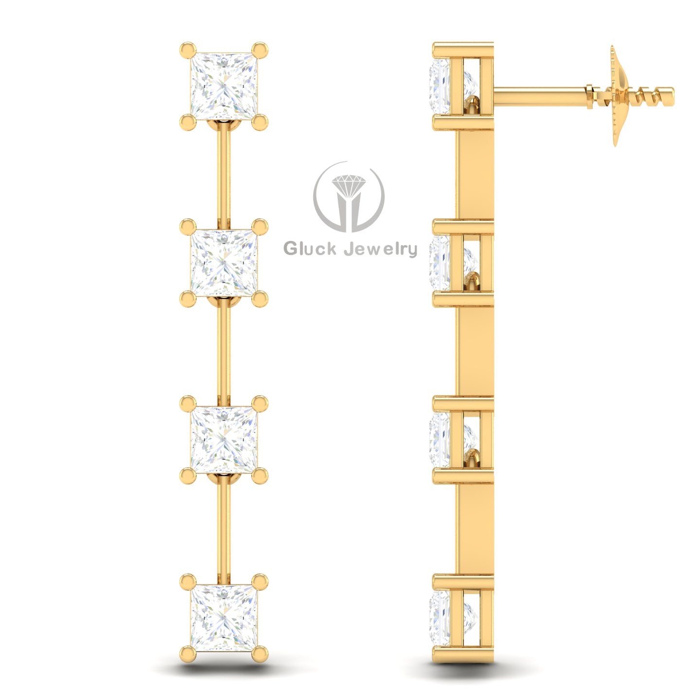 Drop Earring with Princess Diamonds image 4