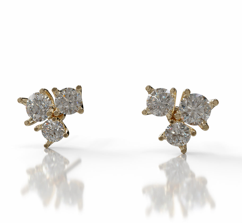 Three Stone Round Stud Earring image 2