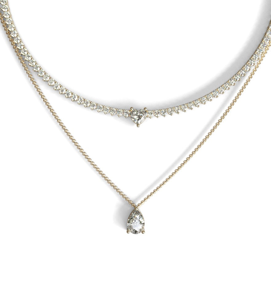 Double Row Heart & Pear Shape Diamond Tennis Necklace image 0