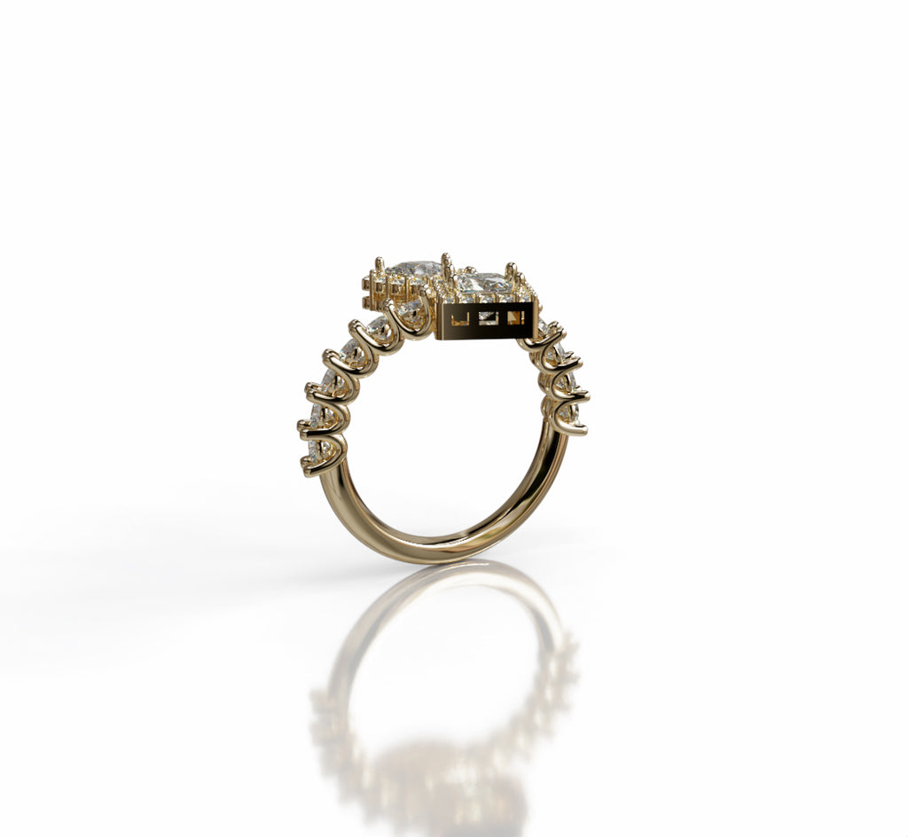 Princess and Pear Halo Split Diamond Ring image 4