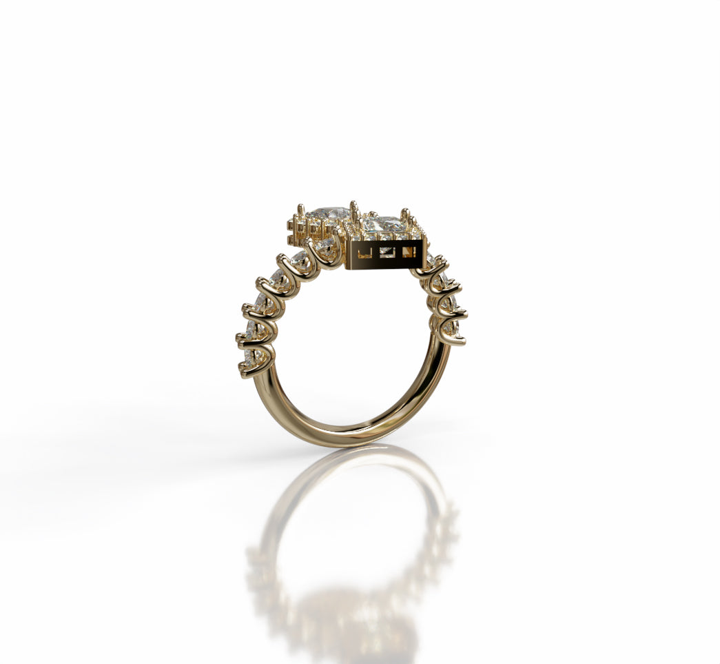 Princess and Pear Halo Split Diamond Ring image 4