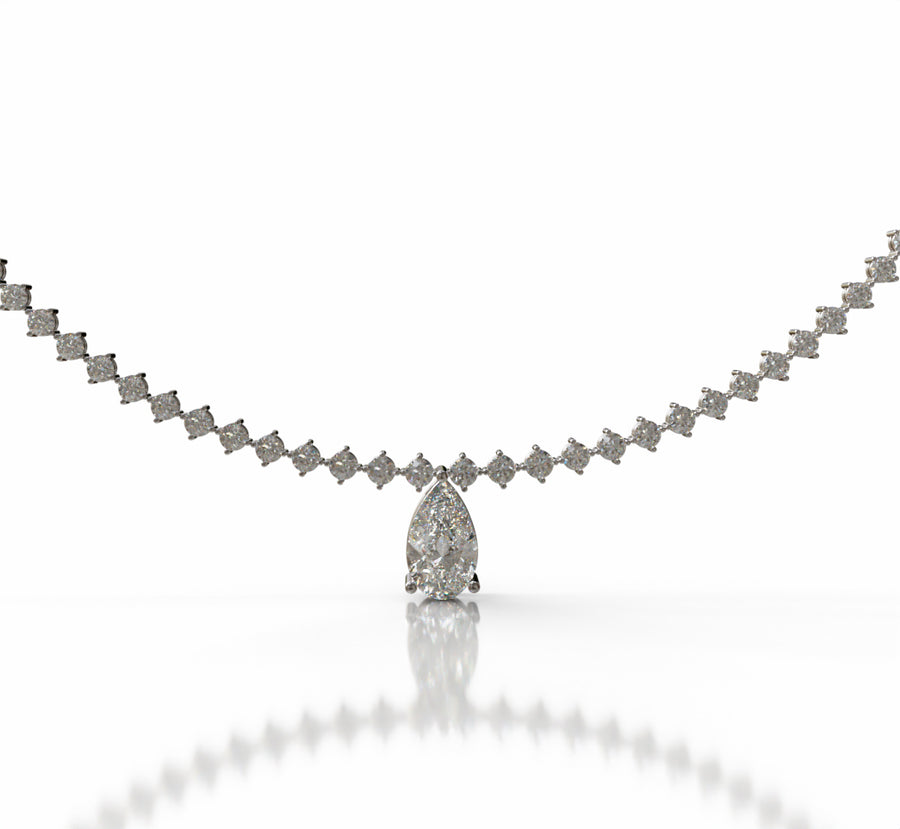 Tapered Link Pear Diamond  Necklace