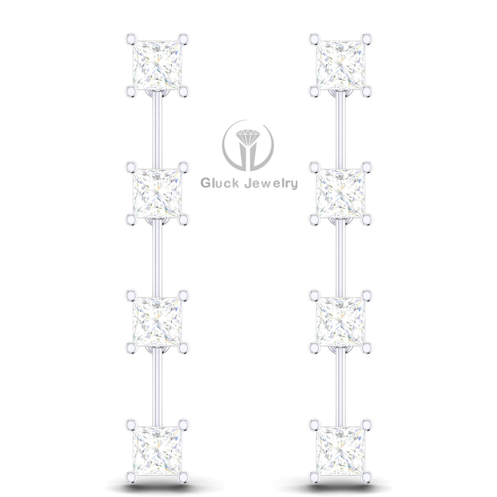Drop Earring with Princess Diamonds image 1