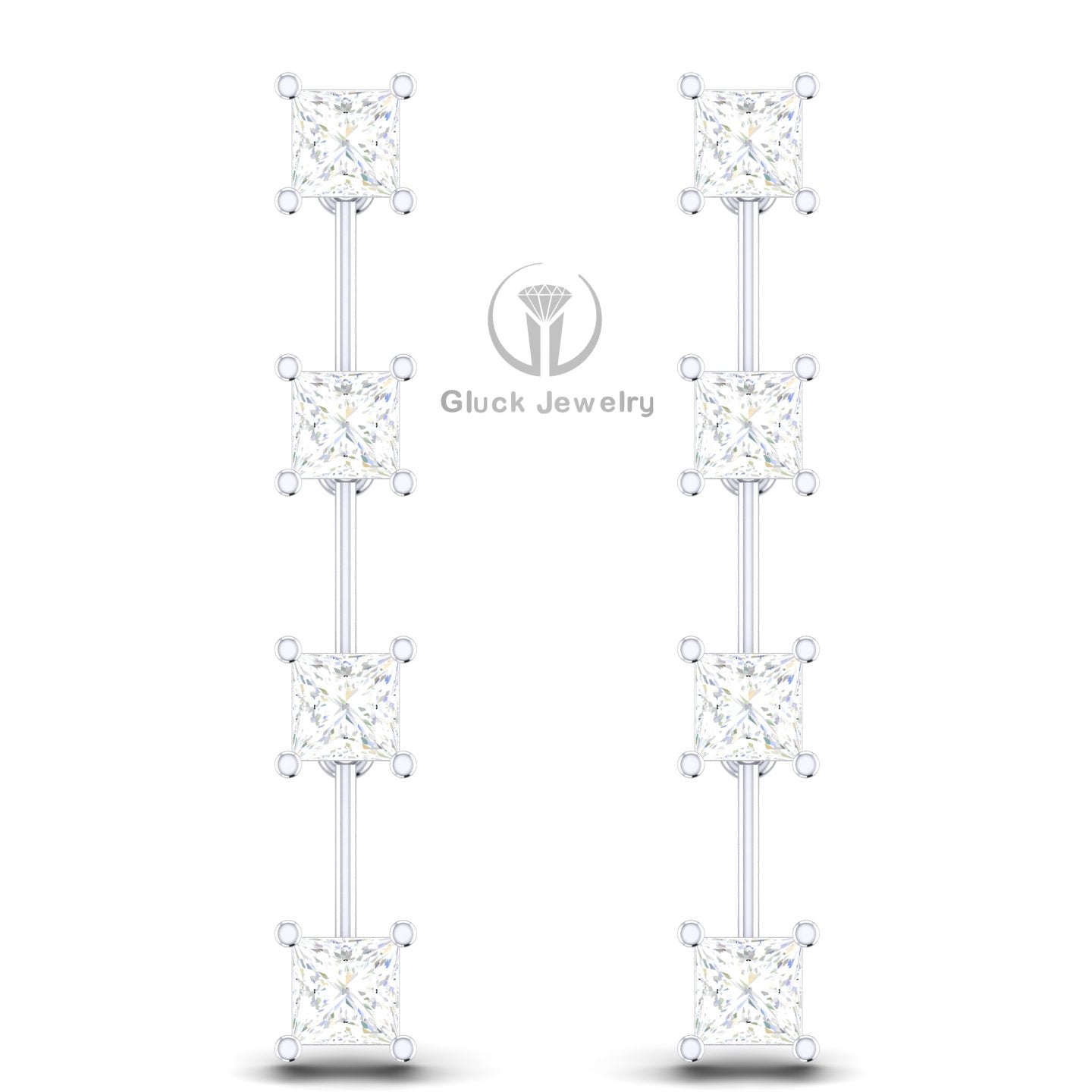 Drop Earring with Princess Diamonds image 1
