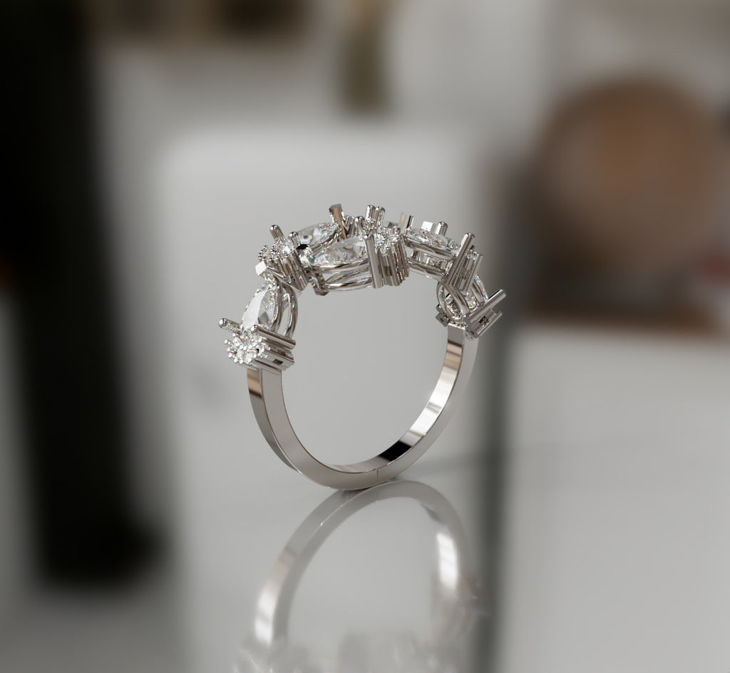Pear and Round Curved Diamond Ring image 12