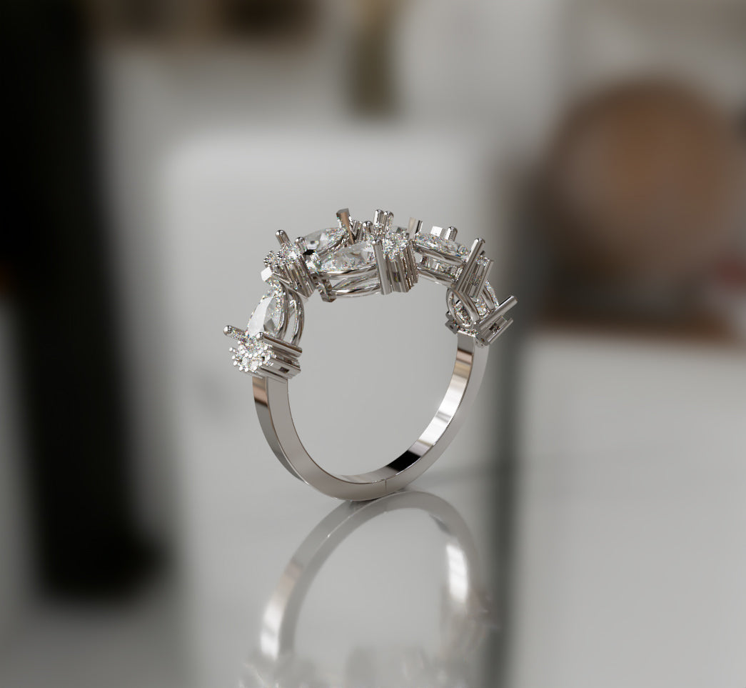 Pear and Round Curved Diamond Ring image 12