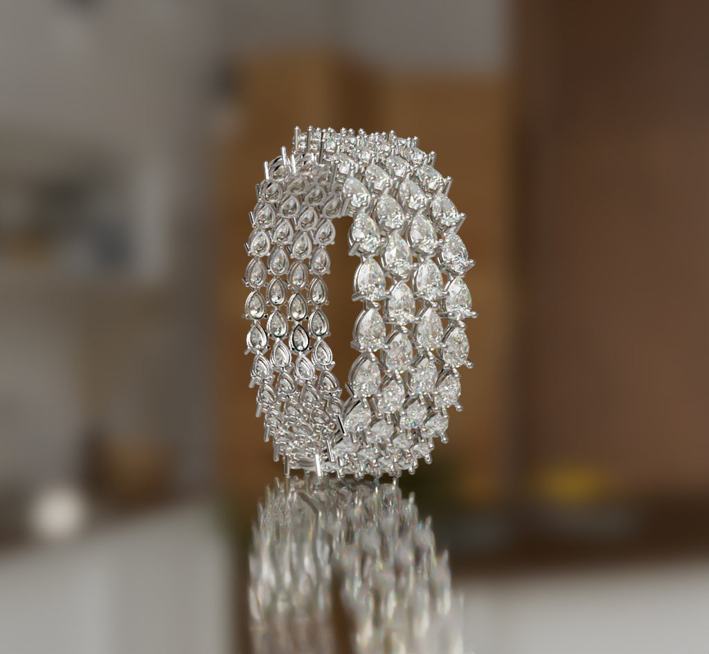 Fancy Pear Shapes Cluster Diamond Bangle image 5