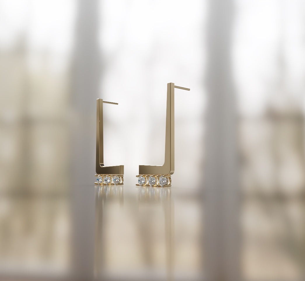 L Shape Solid Diamond Earring image 1