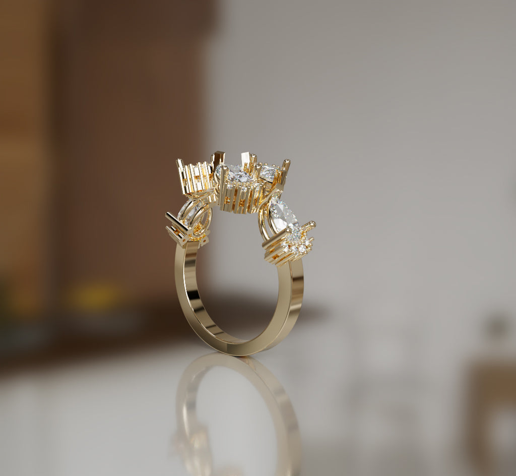 Pear and Round Curved Diamond Ring image 2